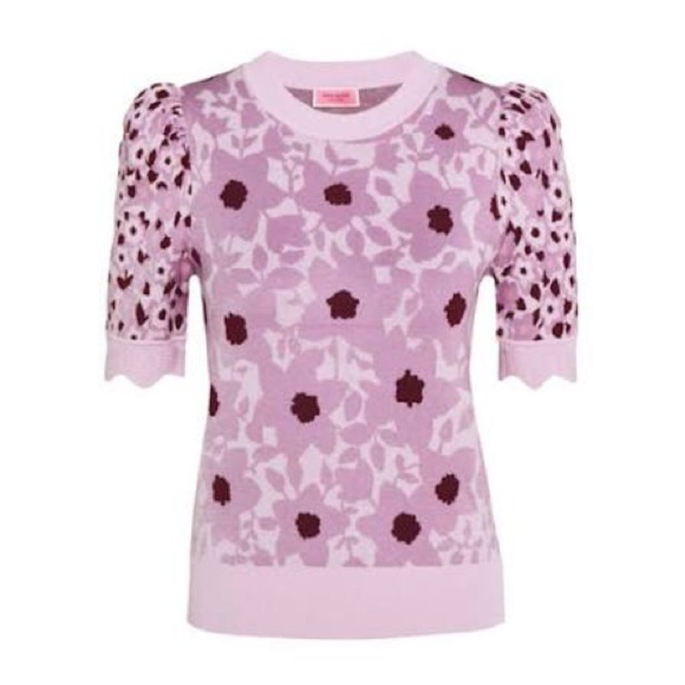 NWOT kate spade Lavender Puff-Sleeve Floral Knit Top Sweater.